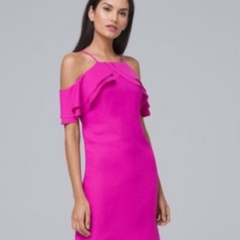 NWT Beautiful Fuchsia Nicole Miller Shift Dress, Cold Shoulder Style. Size 4.